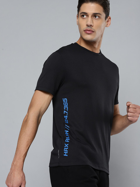 

HRX By Hrithik Roshan Running Men Jet Black Rapid-Dry Typography Tshirts