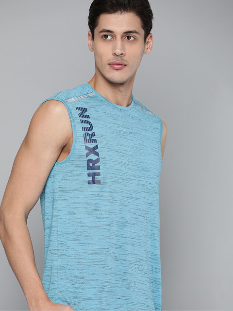 

HRX By Hrithik Roshan Running Men Delphinium Blue Melange Typography Print T-shirt
