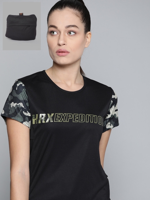 

HRX By Hrithik Roshan Outdoor Women -Jet Black Packable Typography Tshirt