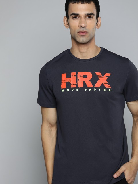 

HRX by Hrithik Roshan Men Charcoal Grey & Orange Brand Logo Running Rapid-Dry T-shirt