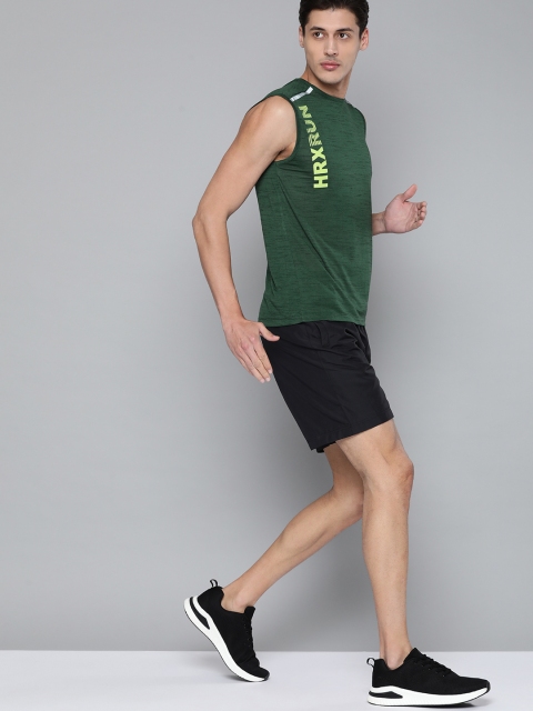 

HRX By Hrithik Roshan Running Men Green Ash Melange Typography T-shirt
