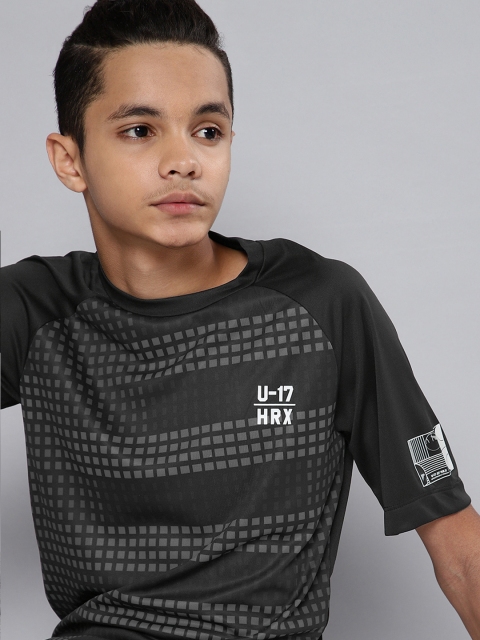 

HRX By Hrithik Roshan U-17 Active Boys Jet Black Rapid-Dry AOP Tshirts