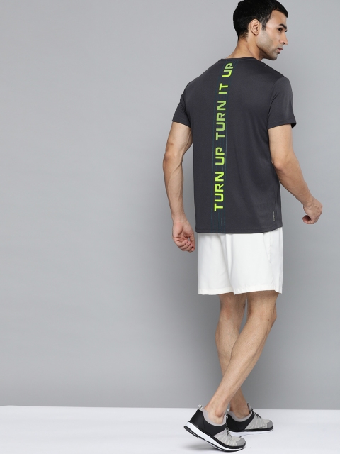 

HRX by Hrithik Roshan Men Charcoal Grey & Green Typography Printed Running T-shirt