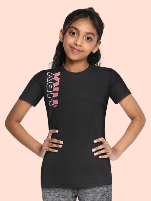 

HRX By Hrithik Roshan U-17 Active Girls Jet Black Rapid-Dry Brand Carrier T-shirt