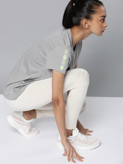 

HRX by Hrithik Roshan Women Grey Solid Rapid Dry Running T-shirt
