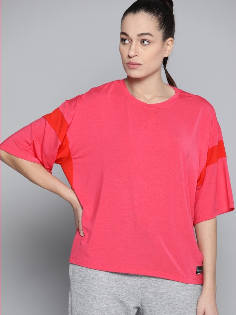 

HRX by Hrithik Roshan Lifestyle Women Hothouse Pink Lycra Colourblock Tshirts