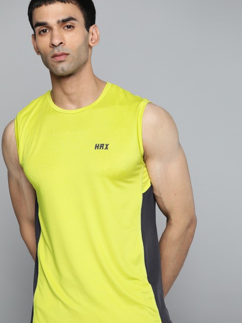

HRX By Hrithik Roshan Training Men Lime Green & Navy Blue Rapid-Dry Colourblocked T-shirts