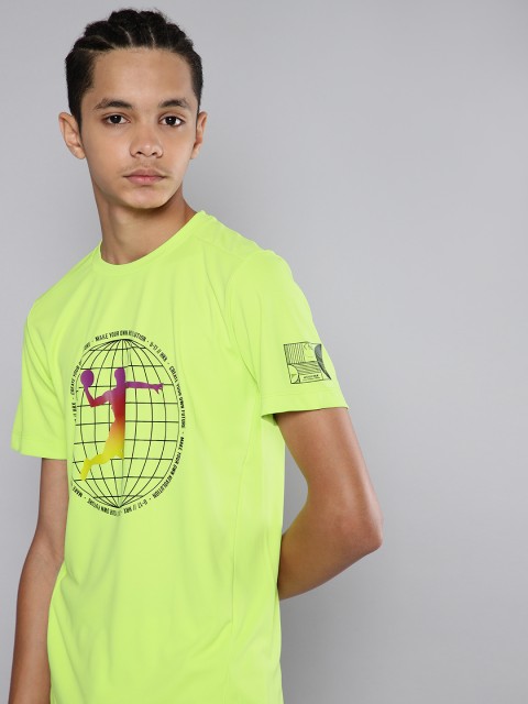 

HRX by Hrithik Roshan U-17 Active Boys Lemon Pundh Rapid-Dry Graphic Tshirts, Fluorescent green