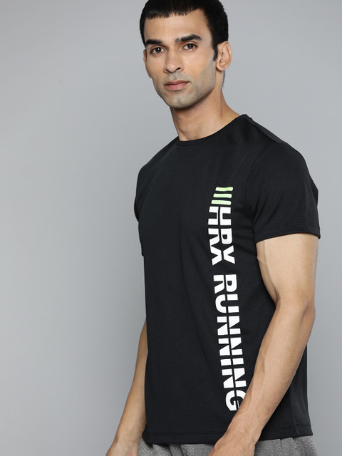 

HRX by Hrithik Roshan Men Black & White Brand Logo Print Running Rapid-Dry T-shirt
