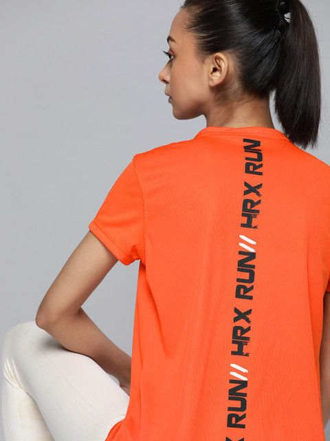 

HRX by Hrithik Roshan Women Orange & Black Typography Printed Running T-shirt