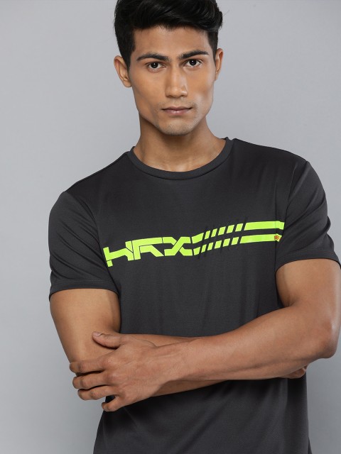 

HRX By Hrithik Roshan Running Men Iron Rapid-Dry Brand Carrier Tshirts, Black