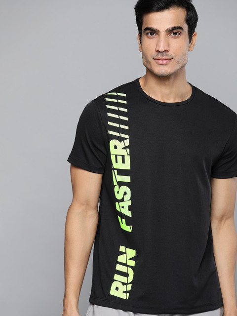 

HRX by Hrithik Roshan Men Black & Fluorescent Green Typography Printed Running T-shirt