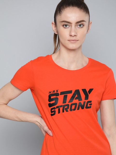 

HRX By Hrithik Roshan Women Orange Bio-Wash Typography Lifestyle T-shirt