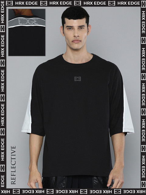 

HRX By Hrithik Roshan Men Black & White Colourblocked Bio-Wash Cotton Lifestyle T-shirt