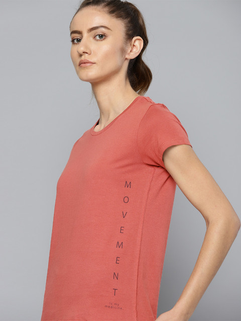 

HRX by Hrithik Roshan Women Rust Orange Organic Cotton Typography Yoga Sustainable T-shirt