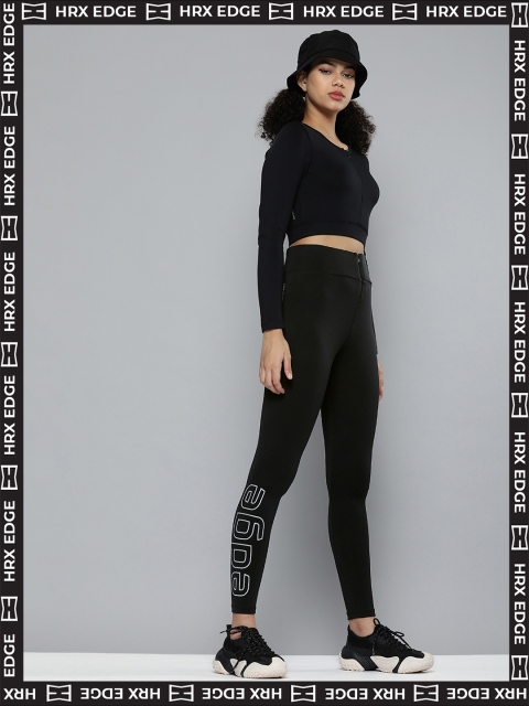 

HRX By Hrithik Roshan EDGE Lifestyle Women Jet Black Rapid-Dry Solid Tights