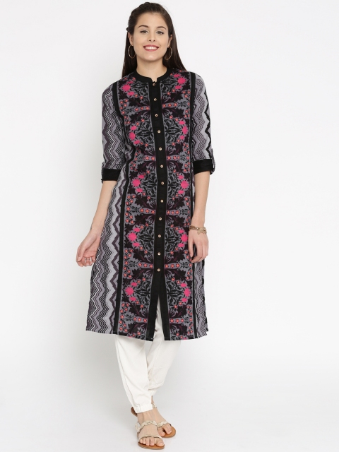 

Vishudh Women Grey Printed Straight Kurta