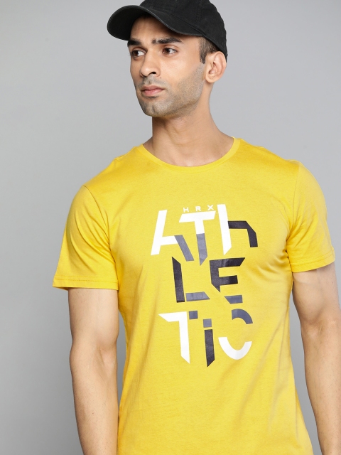 

HRX By Hrithik Roshan Lifestyle Men Mustard Yellow Bio-Wash Typography Tshirts