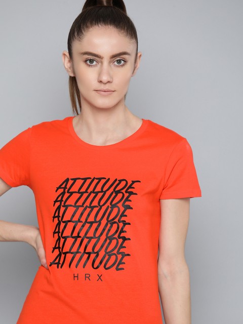 

HRX By Hrithik Roshan Women Orange Bio-Wash Typography Lifestyle T-shirt