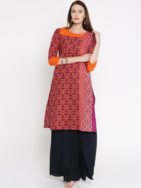 

Vishudh Women Orange Printed Straight Kurta