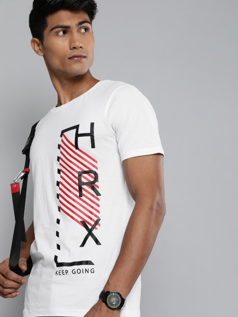 

HRX by Hrithik Roshan Lifestyle Men White Bio-Wash Brand Logo Printed T-shirt