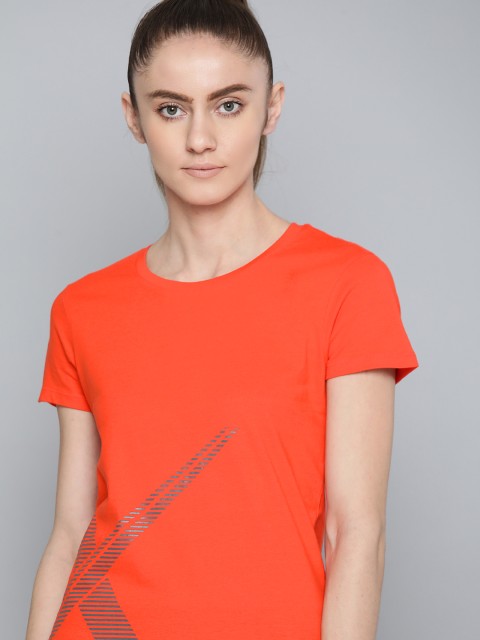 

HRX By Hrithik Roshan Women Orange Bio-Wash Brand Carrier Lifestyle T-shirt
