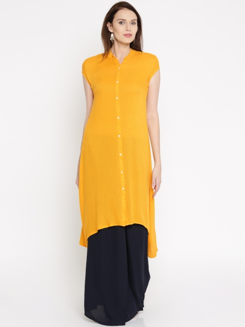 

Vishudh Women Yellow Woven Design A-Line Kurta