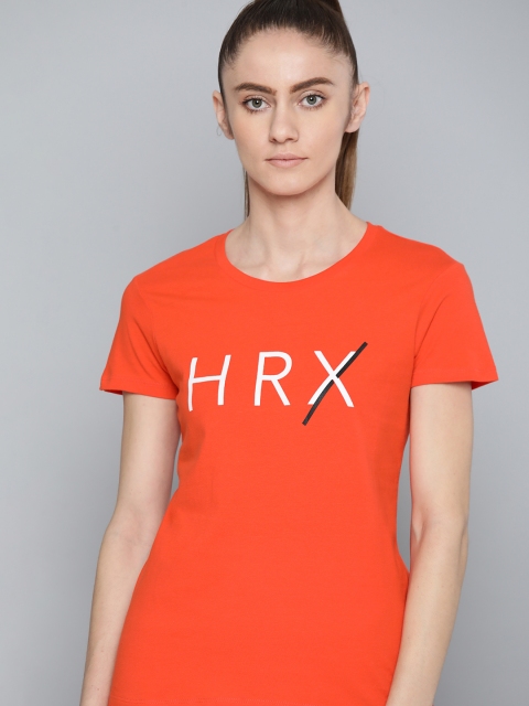 

HRX By Hrithik Roshan Women Orange Bio-Wash Brand Carrier Lifestyle T-shirt