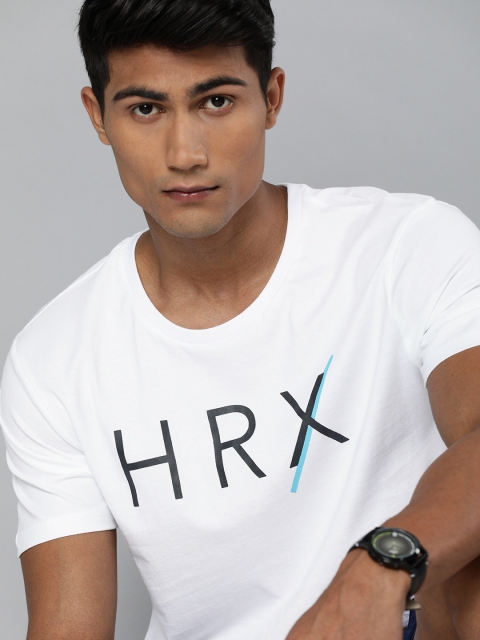 

HRX by Hrithik Roshan Lifestyle Men White Bio-Wash Brand Logo Printed T-shirt
