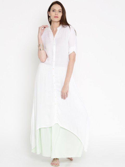 

Vishudh Women White Solid Straight Kurta
