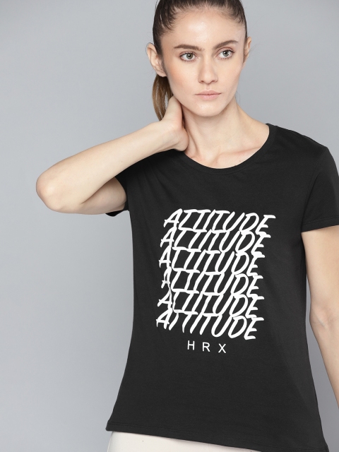 

HRX By Hrithik Roshan Lifestyle Women Jet Black Bio-Wash Typography T-shirt