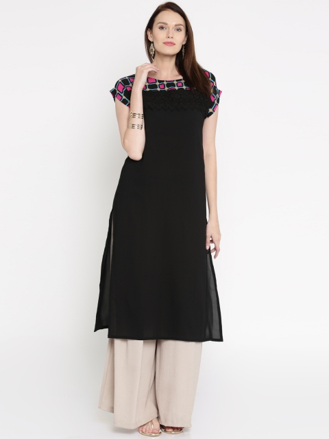 

Vishudh Women Black Yoke Design Straight Kurta