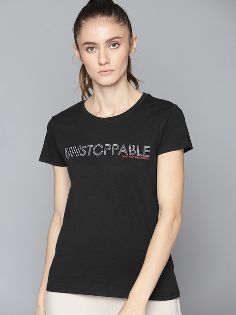 

HRX By Hrithik Roshan Lifestyle Women Jet Black Bio-Wash Typography T-shirt