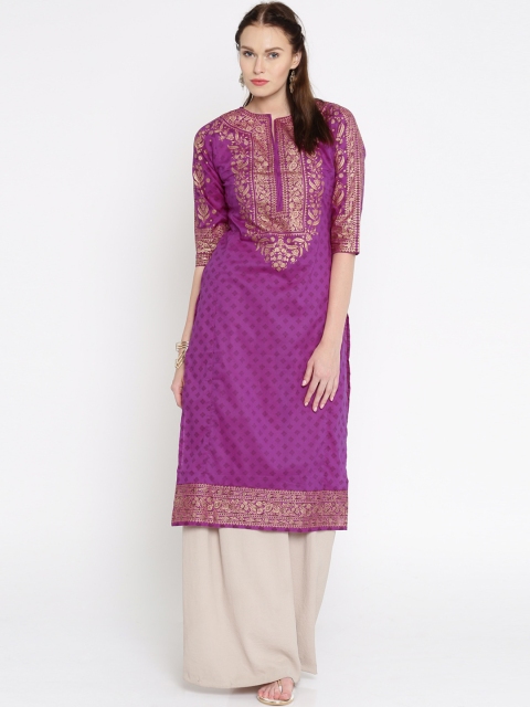 

Vishudh Women Magenta Printed Straight Kurta