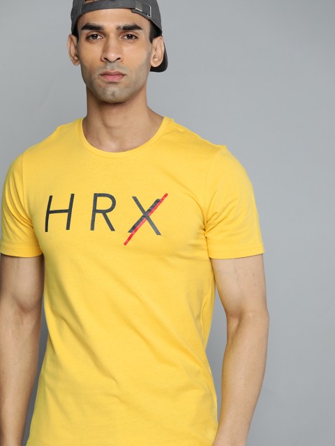 

HRX By Hrithik Roshan Lifestyle Men Mustard Yellow Bio-Wash Brand Carrier Tshirts