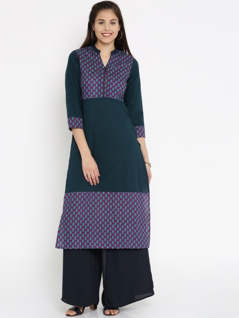 

Vishudh Women Navy Printed Straight Kurta, Navy blue