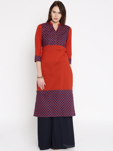 

Vishudh Women Navy Printed Straight Kurta, Navy blue