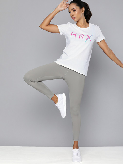

HRX By Hrithik Roshan Lifestyle Women White Bio-Wash Brand Carrier Tshirts