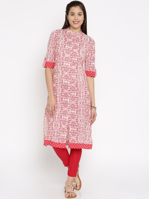

Vishudh Women Cream-Coloured Printed Straight Kurta