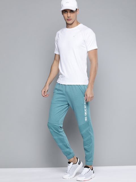 

HRX By Hrithik Roshan Training Men Teal Melange Typography Print Joggers, Blue