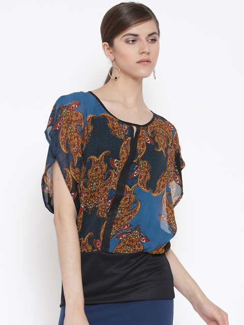 

IZABEL LONDON by Pantaloons Women Blue Printed Blouson Top