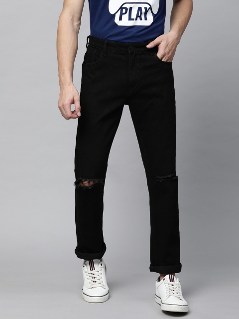 

HERE&NOW Men Black Slim Fit Slash Knee Stretchable Jeans