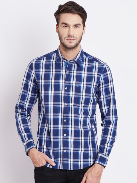 

Numero Uno Men Navy Checked Slim Casual Shirt, Navy blue