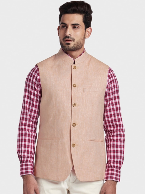 

ColorPlus Men Beige Solid Woven Nehru Jacket