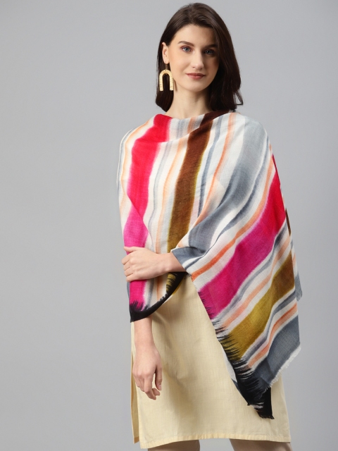 

MODARTA Women Pink & Grey Striped Shawl