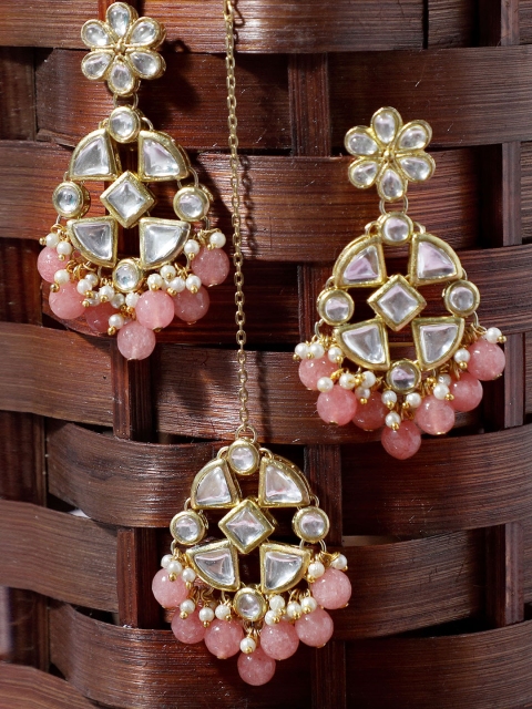 

KARATCART Gold-Plated White & Pink Kundan-Studded Handcrafted Jewellery Set