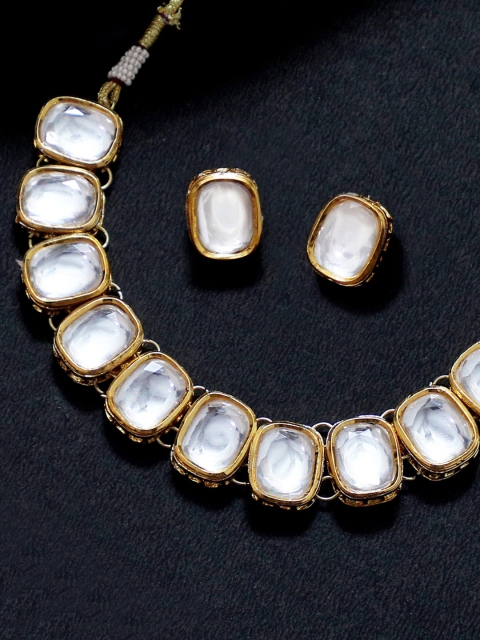 

KARATCART Gold-Plated & White Kundan Polki Kundan-Studded Handcrafted Jewellery Set