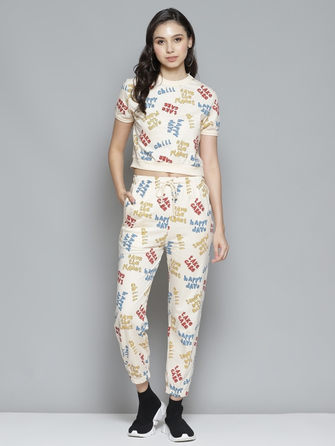 

VividArtsy Women Cream-Coloured & Blue Pure Cotton Printed Co-ords