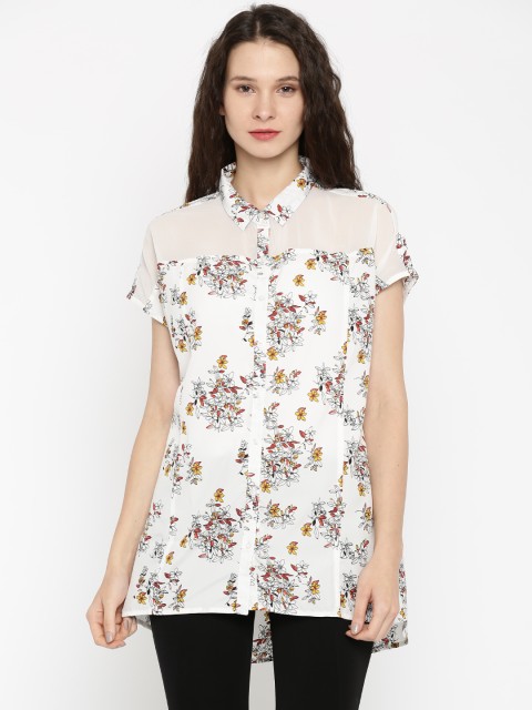 

ALTOMODA by Pantaloons Plus Size Women White Floral Print Casual Shirt