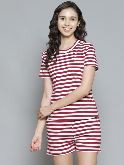 

VividArtsy Women Maroon & White Striped Shorts Set